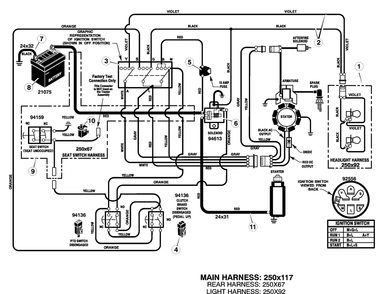 Electrical System Diagram and Parts List for 425001X8B 2004 Briggs and Stratton Lawn Tractor